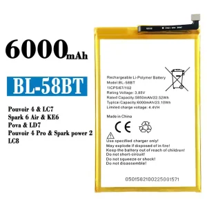 Batteria BL-58BT per Tecno Pouvoir 4 / Pouvoir 4 Pro/ Spark 6 Air / Spark power 2
