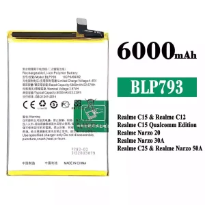 Batteria BLP793 per OPPO Realme C15 / Realme C12 / Realme C25 / Realme Narzo 20 / Realme Narzo 30A / Realme Narzo 50A