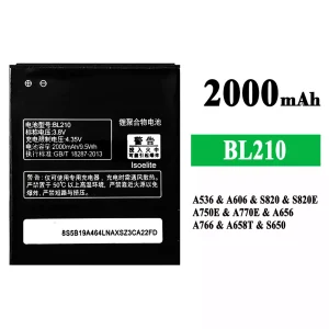 Batteria BL210 per Lenovo A536/A606/S820/S820E/A750E/A770E/A656/A766/A658T/S650