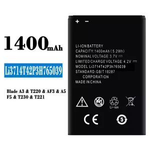 Batteria Li3714T42P3H765039 per ZTE Blade A3/T220/AF3/A5/F5/T230/T221